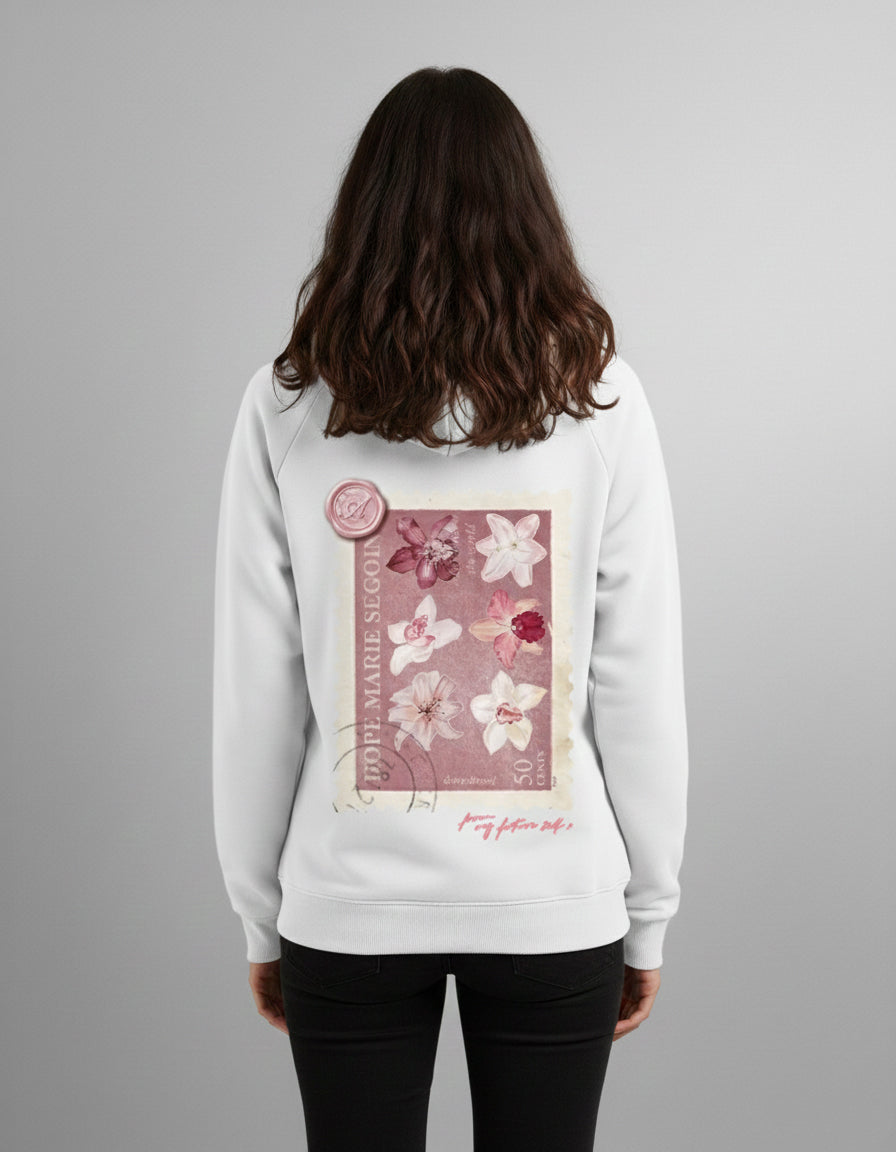 Printed Hoodie Premium Quality White - Flowers