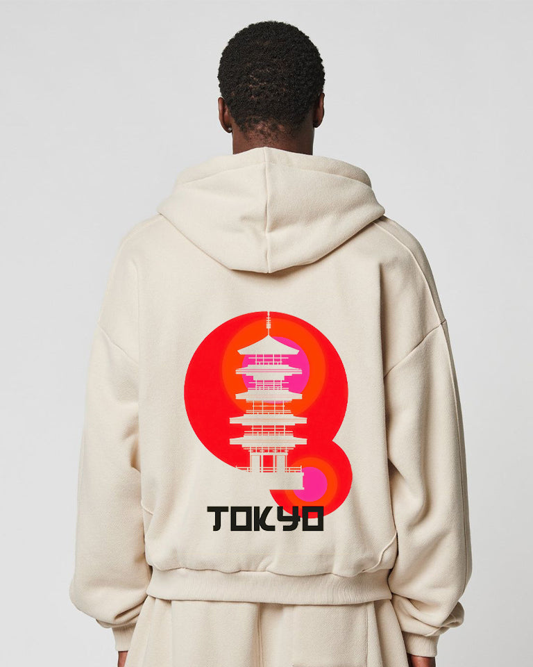 Japanese printed hoodie - Beige