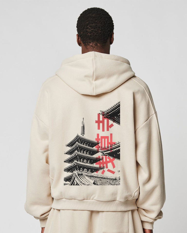 Japanese style printed hoodie - Beige