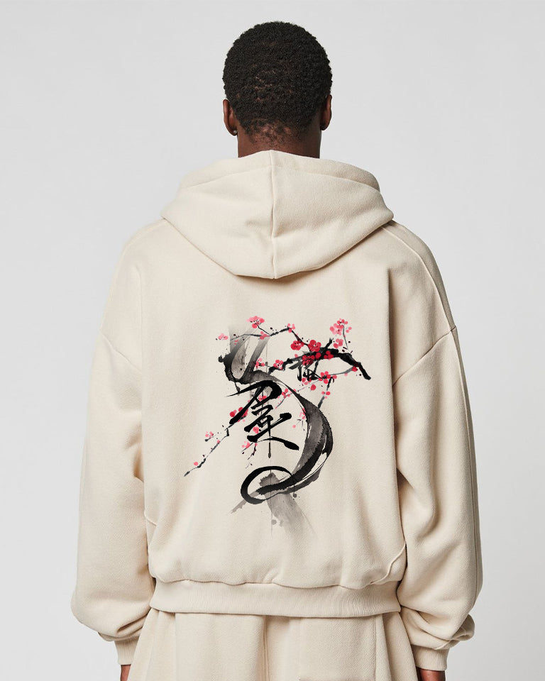 Japanese style printed hoodie - Beige - REF003