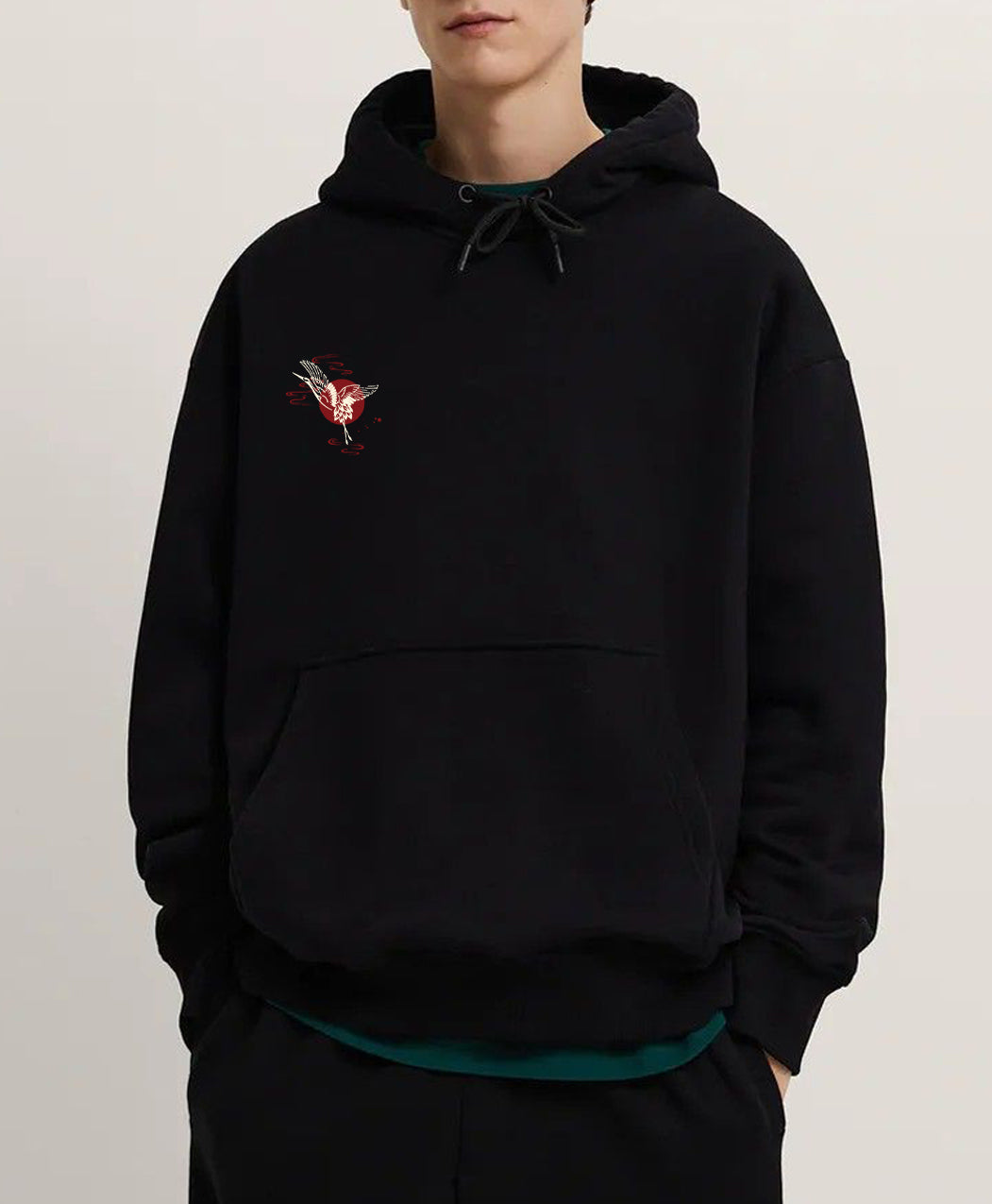 Japanese style printed hoodie - Black - REF004