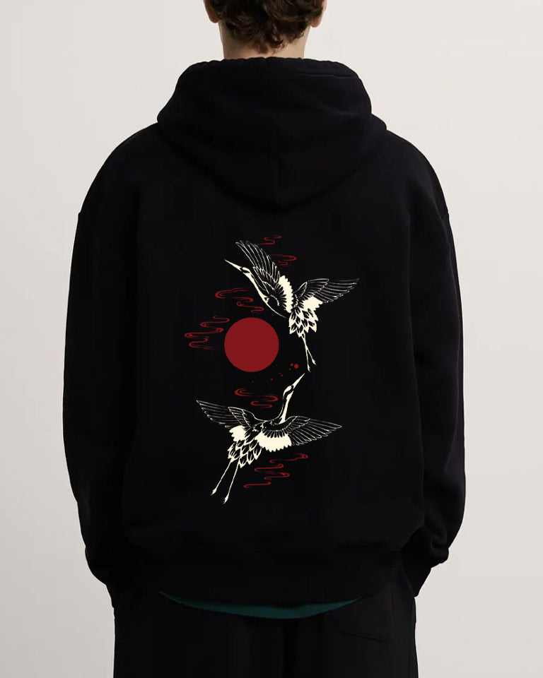 Japanese style printed hoodie - Black - REF004