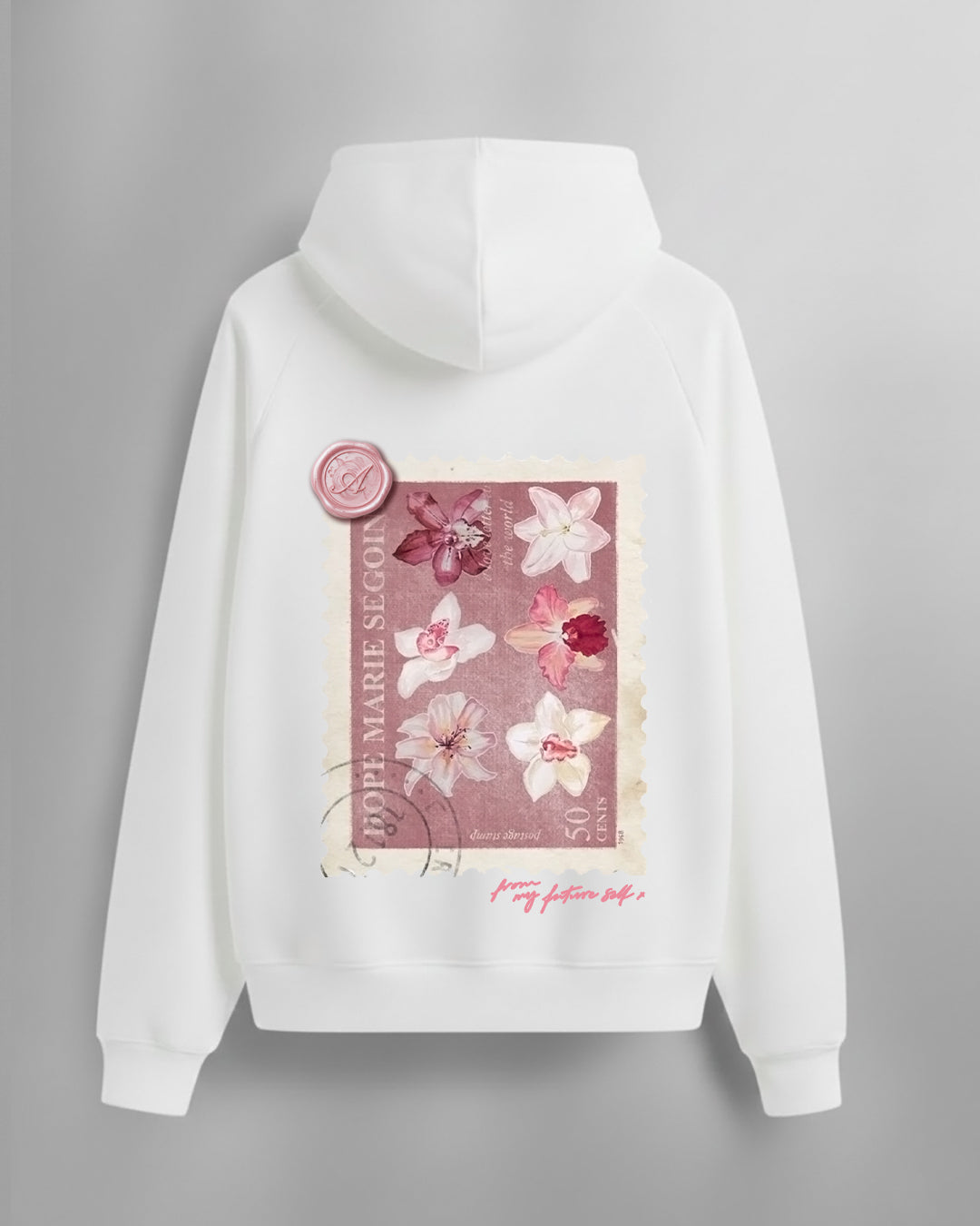 Printed Hoodie Premium Quality White - Flowers