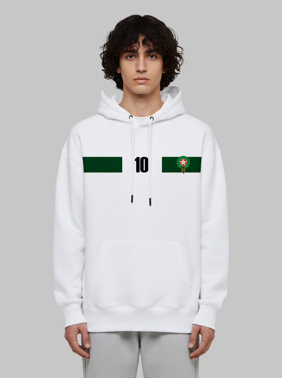 Special CAN 2025 - Hoodie Blanc Premium Maroc N°10 – Unisexe